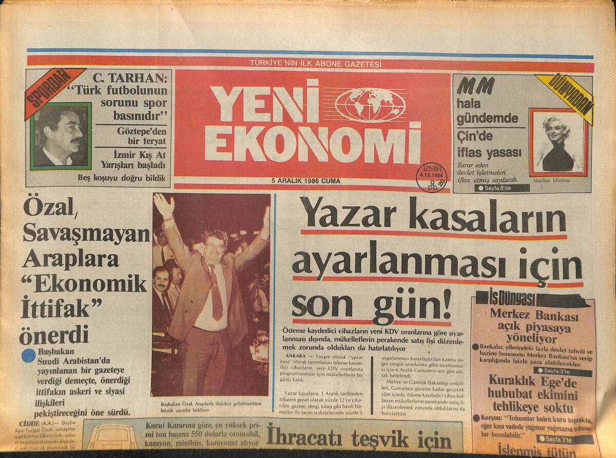 Yeni Ekonomi Gazetesi 5 Aralık 1986 - Türkan Şoray Ve Cihan Ünal'ın Evlerinden Dedikodu Sızmıyor - Marilyn Monroe Hala Gündemde GZ153672 - 1