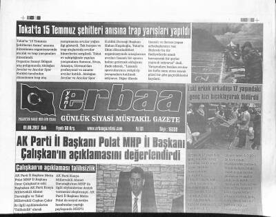 Yeni Erbaa Gazetesi 1 Ağustos 2017 - Kanal Tokata Marka Proje Ödülü GZ125233 - 1