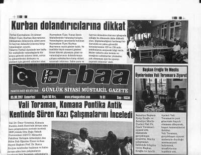 Yeni Erbaa Gazetesi 5 Ağustos 2017 - Vali Toraman , Komana Pontika Antik Kentinde Süren Kazı Çalışmalarını İnceledi GZ125229 - 1
