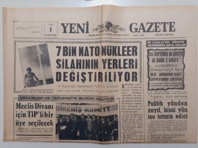 Yeni Gazete - 1 Kasım 1968 - 7 Bin Nato Nükleer Silahının Yerleri Değiştiriliyor GZ112033 - 1