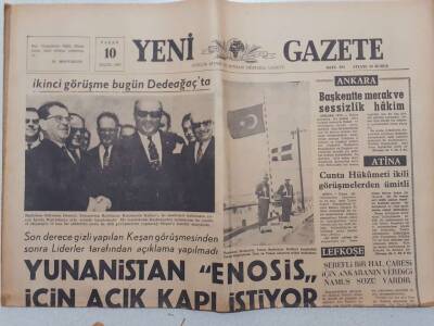 Yeni Gazete - 10 Eylül 1967 - Yunanistan Enosis İçin Açık Kapı İstiyor GZ111965 - 1