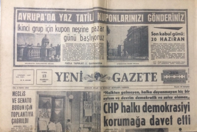 Yeni Gazete 13 Haziran 1969 - CHP Halkı Demokrasiyi Korumağa Davet Etti - GZ12287 - 2