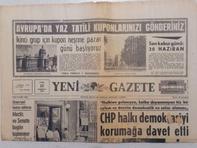 Yeni Gazete - 13 Haziran 1969 - İnönü, Demirelden Personel Kanununun Çıkarılmasını İstedi GZ111822 - 1