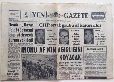 Yeni Gazete 13 Mayıs 1969 - Chp Ortak Grubu Af Kararı Aldı GZ6275 - 1