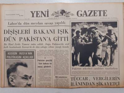 Yeni Gazete - 14 Eylül 1965 - Dışişleri Bakanı Işık Pakistana Gitti, Kasigin Rusyanın Politikasını Açıkladı GZ111860 - 1