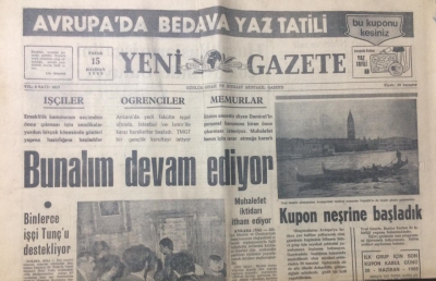 Yeni Gazete 15 Haziran 1969 - Bunalım Devam Ediyor - GZ12289 - 2