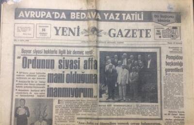 Yeni Gazete 16 Haziran 1969 - Bayar Siyasi Haklarla İlgili Bir Demeç Verdi - GZ12432 - 1