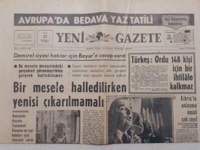 Yeni Gazete - 17 Haziran 1969 - Kıbrısta Anlaşma Ümidi Çok Zayıf GZ111991 - 1