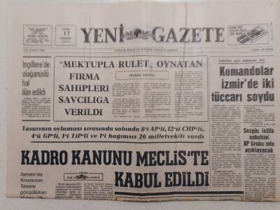 Yeni Gazete - 17 Temmuz 1970 - Kadro Kanunu Mecliste Kabul Edildi GZ111943 - 1