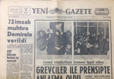 Yeni Gazete 18 Ocak 1970 - 73 İmzalı Muhtıra Demirele Verildi - GZ12331 - 1