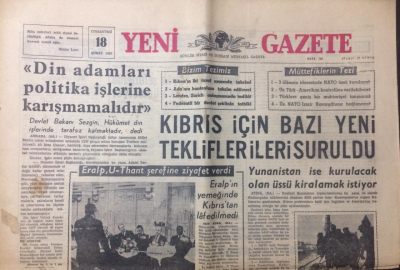 Yeni Gazete 18 Şubat 1967 - Kıbrıs İçin Bazı Yeni Teklifler İleri Suruldu - GZ12343 - 1