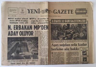 Yeni Gazete 19 Ağustos 1969 - Yeni Gazete Aşırı Sağdan Sola Kadar 8 Parti 32 Gün Gazetede Söz Hakkı Bulacak GZ11539 - 2
