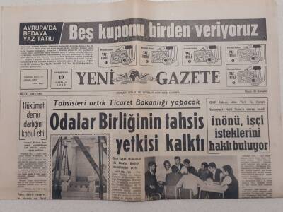 Yeni Gazete - 19 Haziran 1969 - Odalar Birliğinin Tahsisi Yetkisi Kalktı GZ111993 - 1
