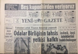 Yeni Gazete 19 Haziran 1969 - Tahsisleri Artık Ticaret Bakanlığı Yapacak - GZ12429 - 1