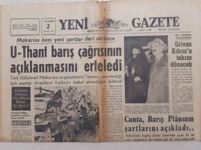 Yeni Gazete - 2 Aralık 1967 - U-Thant Barış Çağrısının Açıklanmasını Erteledi GZ112048 - 1