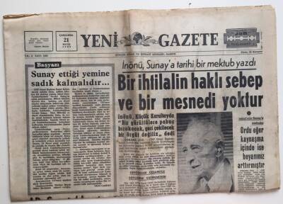 Yeni Gazete 21 Mayıs 1969 -İnönü Bir İhtilalin Haklı Sebep Ve Bir Mesnedi Yoktur GZ6466 - 1