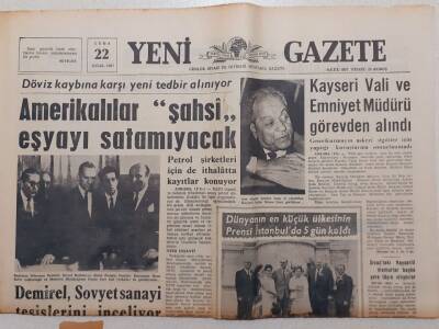 Yeni Gazete - 22 Eylül 1967 - Kayseri Vali Ve Emniyet Müdürü Alındı GZ111953 - 1