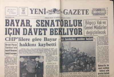 Yeni Gazete 23 Kasım 1969 - Bayar, Senatörlük İçin Davet Bekliyor - GZ12339 - 1