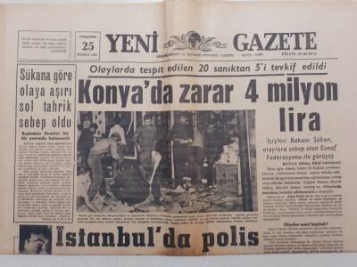 Yeni Gazete - 25 Temmuz 1968 - Konyada Zarar 4 Milyon Lira GZ112063 - 1