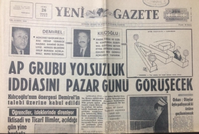 Yeni Gazete 26 Aralık 1969 - AP Grubu Yolsuzluk İddiasını Pazar Günü Görüşecek - GZ12294 - 1