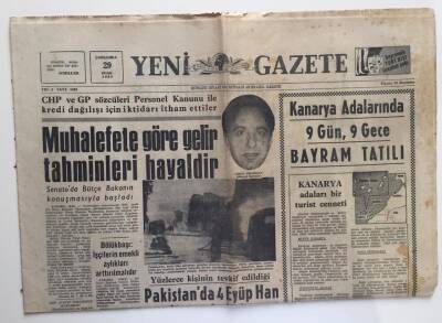 Yeni Gazete 29 Ocak 1969 -Muhalefete Göre Gelir Tahminleri Hayaldir GZ6308 - 2