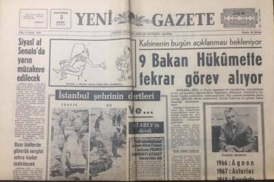 Yeni Gazete 3 Kasım 1969 - 9 Bakan Hükümette Tekrar Görev Alıyor - GZ12421 - 1