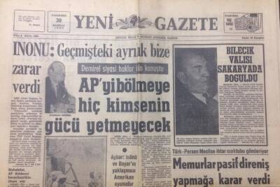 Yeni Gazete 30 Haziran 1969 - İnönü Geçmişteki Ayrılık Bize Zarar Verdi - GZ12428 - 1