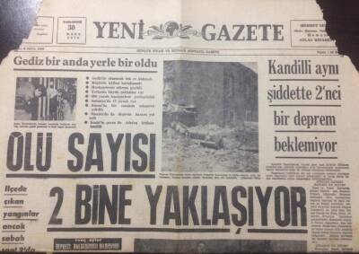 Yeni Gazete 30 Mart 1970 - Ölü Sayısı 2 Bine Yaklaşıyor - GZ12352 - 1