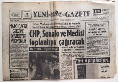 Yeni Gazete 31 Mayıs 1969 -Nato Çağrı Gücüne Destroyer Veriyoruz GZ6461 - 1