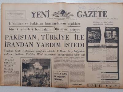 Yeni Gazete - 8 Eylül 1965 - Pakistan, Türkiye İle İrandan Yardım İstedi GZ111865 - 1
