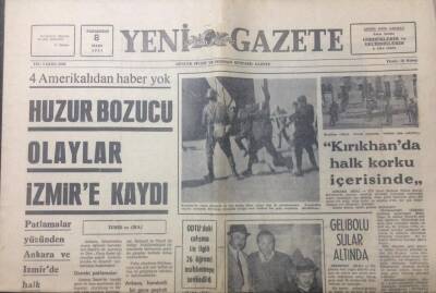 Yeni Gazete 8 Mart 1971 - Huzur Bozucu Olaylar İzmire Kaydı - GZ12363 - 2
