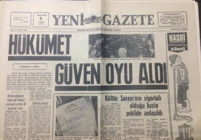 Yeni Gazete 8 Nisan 1971 - Hükümet Güven Oyu Aldı - GZ12355 - 1