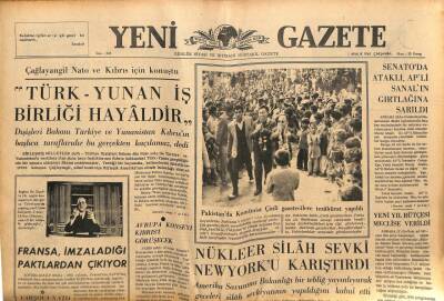 Yeni Gazete Gazetesi 1 Aralık 1965 - Nükleer Silah Şevki Newyorku Karıştırdı GZ79579 - 1