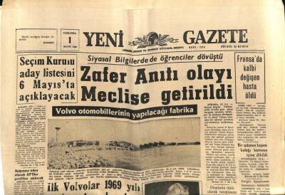 Yeni Gazete Gazetesi 1 Mayıs 1968 - İlk Volvolar 1969 Yılı Sonlarında Çıkacak GZ74769 - 1