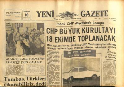 Yeni Gazete Gazetesi 10 Ağustos 1966 - Tek Kapılı İlk Türk Otosu Üç Ay İçinde Piyasaya Çıkarılacak GZ74974 - 1