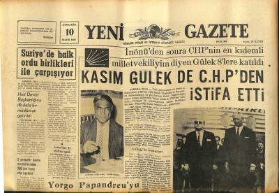 Yeni Gazete Gazetesi 10 Mayıs 1967 - Kasım Gülek de CHPden İstifa Etti GZ76950 - 1
