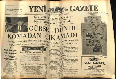 Yeni Gazete Gazetesi 11 Şubat 1966 - Gürsel Dün de Komadan Çıkamadı GZ77155 - 1