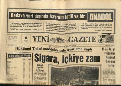 Yeni Gazete Gazetesi 11 Şubat 1969 - Hükümet Tekel Maddelerinde Ayarlama Yaptı GZ91209 - 1