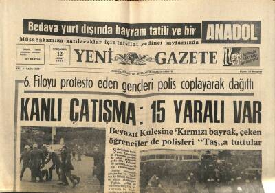 Yeni Gazete Gazetesi 12 Şubat 1969 - Beyazıt Kulesine Kırmızı Bayrak Çeken Öğrenciler de Polisleri Taşa Tuttular GZ91363 - 1