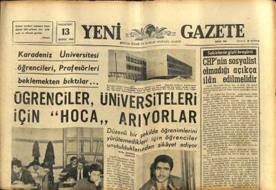 Yeni Gazete Gazetesi 13 Şubat 1967 - Karadeniz Üniversitesi Öğrencileri , Profesörleri Beklemekten Bıktılar... GZ77033 - 1