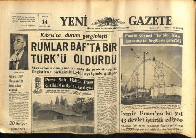 Yeni Gazete Gazetesi 14 Ağustos 1966 - Şükrü Koç CHP Haysiyet Divanına Verildi GZ74975 - 1