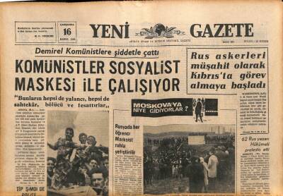 Yeni Gazete Gazetesi 16 Kasım 1966 - Komünistler Sosyalist Maskesi İle Çalışıyor GZ90037 - 1