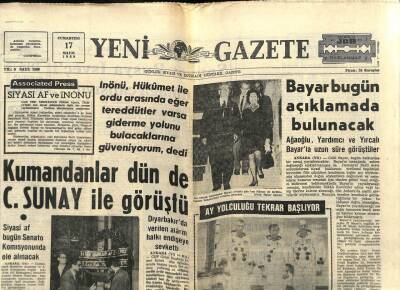 Yeni Gazete Gazetesi 17 Mayıs 1969 - Bayar Bugün Açıklamada Bulunacak GZ77137 - 1