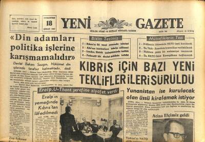 Yeni Gazete Gazetesi 18 Şubat 1967 - Nihat Erim Yunanistan Yeni Taktik Peşinde , dedi GZ77038 - 1