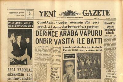 Yeni Gazete Gazetesi 2 Kasım 1966 - Derince Araba Vapuru 11 Vasıta İle Battı GZ90086 - 1