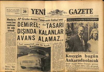 Yeni Gazete Gazetesi 20 Aralık 1966 - Kosygin Bugün Ankarada Olacak GZ76973 - 1