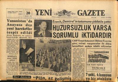 Yeni Gazete Gazetesi 20 Kasım 1966 - Yunanistanda Anayasa Dışı Yeni Hareketler Tespit Edildi GZ90024 - 1