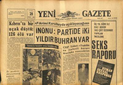 Yeni Gazete Gazetesi 21 Nisan 1967 - Kıbrısta Bir Uçak Düştü 126 Ölü Var GZ76931 - 1