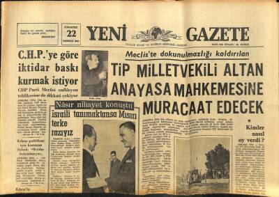 Yeni Gazete Gazetesi 22 Temmuz 1967 - CHPye Göre İktidar Baskı Kurmak İstiyor GZ76925 - 1