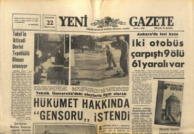 Yeni Gazete Gazetesi 22 Temmuz 1968 - Kaza Geçiren AP Mebusu Gözünü Açınca Karşısında Özkanı Buldu GZ91257 - 1